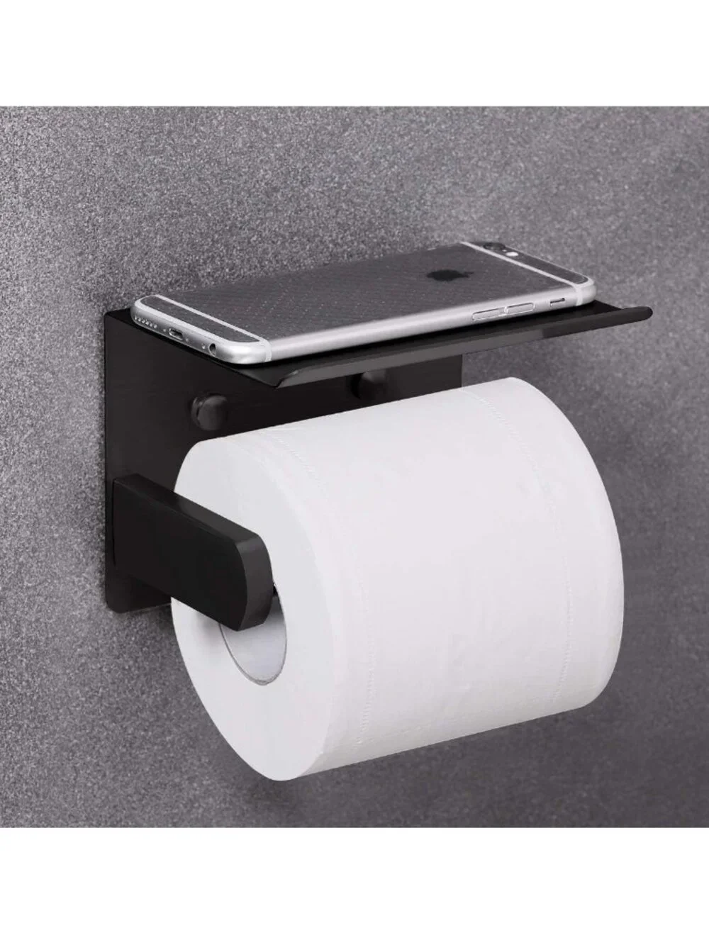 Adhesive Toilet Paper Holder with Phone Shelf Wall Mount Stainless Steel Black
